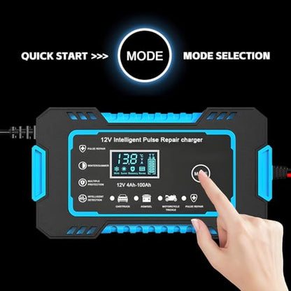Mandark Car Battery Charger, 12V 6A Smart Fully Automotive Battery Trickle Charger, Portable Vehicle Battery Maintainer Desulfator with Temperature Compensation, Universal for SUV RV Truck (Blue) - color: Blue