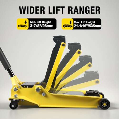 YELLOW JACKET 3.5 Ton Floor Jack Hydraulic Low Profile Floor Jack with Dual Piston Quick Lift Pump, Home and Workshop Car Maintenance for Various Vehicles, 3.5 Ton Capacity, Yellow - size: 3.5 ton low profile