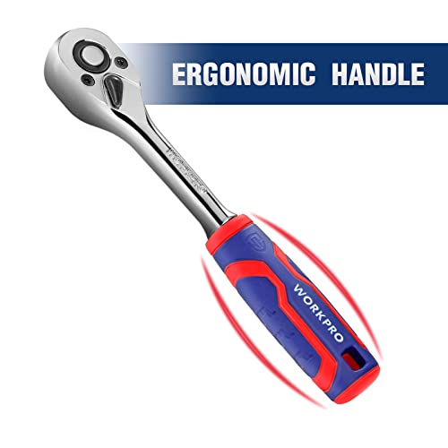 WORKPRO 3-Piece Ratchet Set, 1/4", 3/8", 1/2" Drive Ratchet Wrench | Quick-Release Reversible, 72-Tooth, Chrome Alloy Made - size: 3-Piece Set: 1/4", 3/8", 1/2"