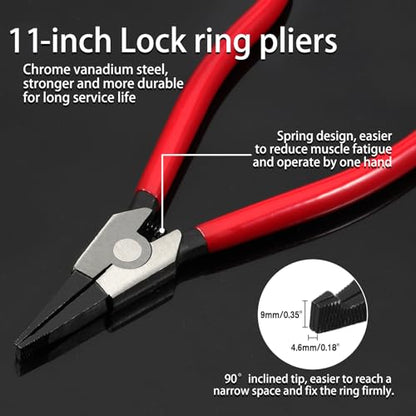 11-Inch Lock Ring Pliers - Flat Snap Ring Pliers with Angle Tip and Reverse Action for Transmission & Transfer Cases - size: 11"