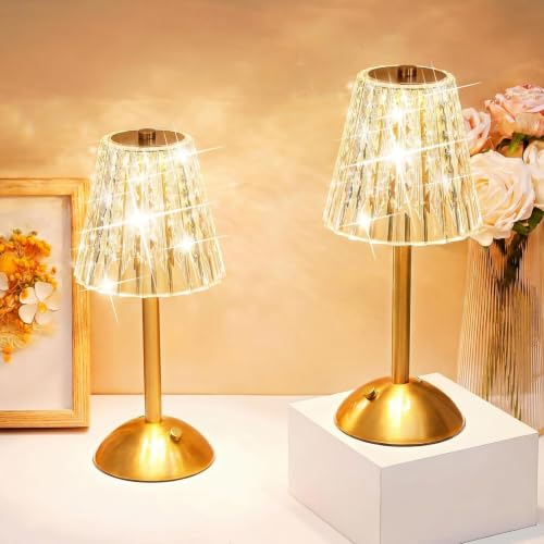 Liliful 2 Pcs Cordless Table Lamp Rechargeable Touch LED Small Gold Portable Battery Operated USB-c Desk Lamp 3 Color Dimmable for Bedroom Living Room Dining (Gold,Classic Style) - color: Classic Style, size: Gold