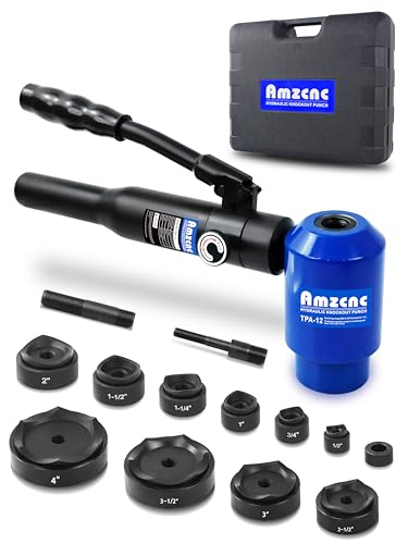 AMZCNC Hydraulic Knockout Hole Punch Driver Kit 1/2 to 4 inch Electrical Conduit Hole Cutter Set KO Tool Kit Metal Sheet Puncher (12TON(1/2"~4")) - size: 12TON(1/2"~4")