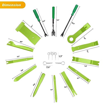 GOOACC 19Pcs Trim Removal Tool Set Panel Fastener Clips Removal Automotive Plastic Upholstery Pliers Removal Install Removal Car Tool with Storage Bag for Trim Panel Audio Clip Pliers Terminal-Green - color: Green