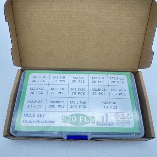 Button Head/Hex Socket/Phillips Flat Head Screws Assortment - Furniture, Auto, Home Repair Fastener Kit (520 PCS M2.5 Hexagon Screws Set) - color: 520 PCS M2.5 Hexagon Screws Set
