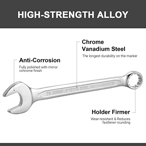 Jetech 26mm Combination Wrench, Metric 12-Point Chrome Vanadium Steel Spanner, Industrial Grade with 15-Degree Offset, Sand Blasted Finish, Heat-Treated Forged Tool - size: 26mm