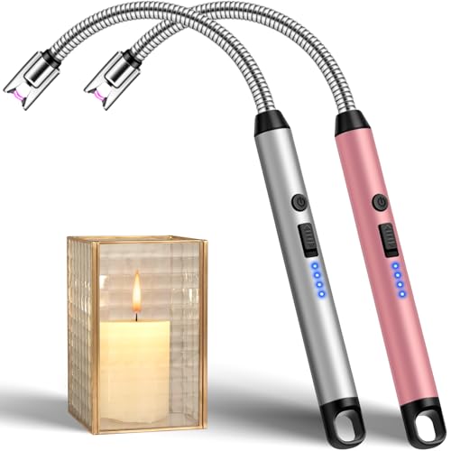 Upgraded 2 Pack Electric Candle Lighter with 360° Flexible Neck & Safety Lock, Windproof USB Rechargeable Flameless Arc Long Lighters for Grill, BBQ, Camping, Fireplace, Stove (Rose Gold & Silver) - color: Silver & Rose Gold