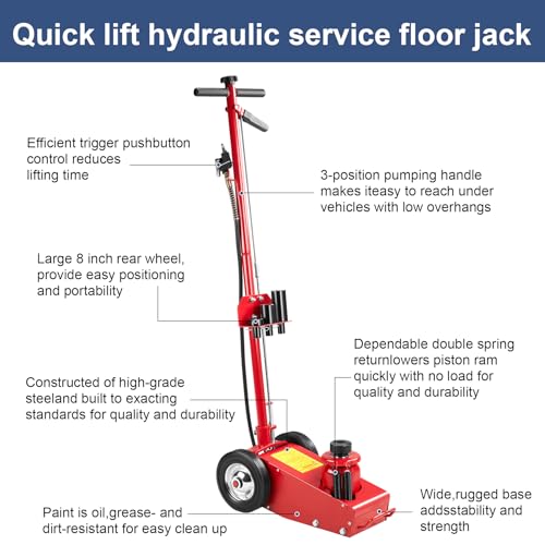 22 Ton Air Hydraulic Floor Jack Quick Lift Air Axle Bottle Jack | Heavy Duty Steel Service Repair Lifting Tool for Trucks with 4 Extension Saddle Set and Wheels 44,000lbs Capacity - color: Red
