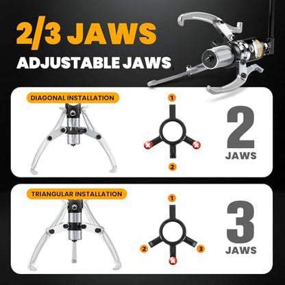 NEWTRY 20 Ton Hydraulic Gear Puller Wheel Bearing Pulling Separator 2 or 3 Adjustable Jaw Puller Vertically & Horizontally, Heavy Duty Mechanical Repair (Black)