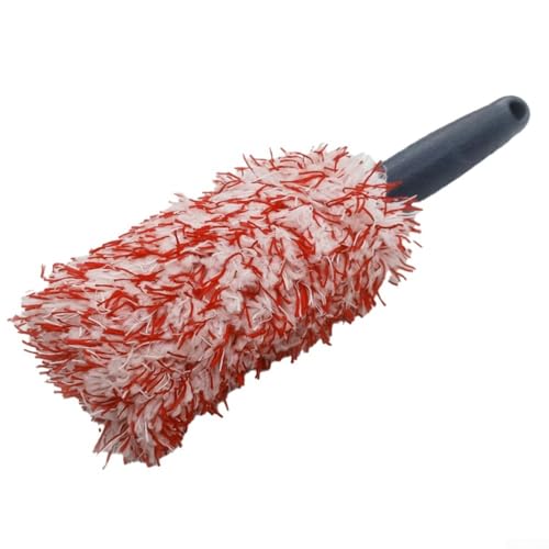Soft Bristle Wheel Brush for Car Detailing - No Scratch Rim Cleaner with Microfiber Head for Brake Dust Removal on All Wheels(red and white) - color: red and white