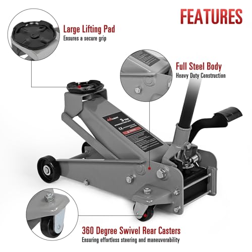 Nilight 3 Ton Floor Jack, Heavy-Duty Steel Car Service Jack with Quick Lift Pump, 5.31"-19.69" Lifting Range - style: Single Pump