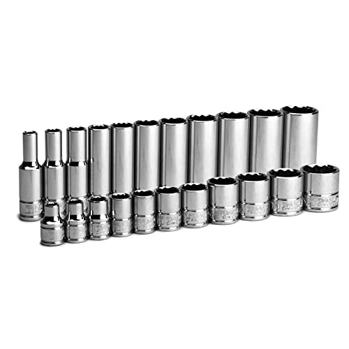 Capri Tools 3/8 in. Drive 12-Point Shallow and Deep Socket Set, SAE, 1/4 to 7/8 in, 22-Piece - size: Shallow and Deep Set / 1/4-7/8 in.