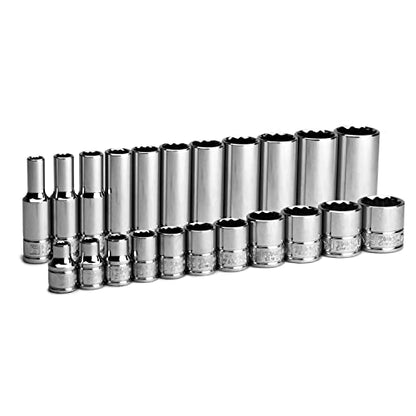 Capri Tools 3/8 in. Drive 12-Point Shallow and Deep Socket Set, SAE, 1/4 to 7/8 in, 22-Piece - size: Shallow and Deep Set / 1/4-7/8 in.