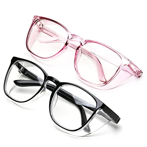 JOO'RTI Anti-Fog Safety Goggles Anti-Blue Light Saftey Glasses Anti-Dust Protective Eyewear for Women and Men - color: 2packs(black & Lilac)