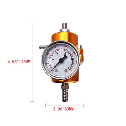 BARTOO Universal Adjustable Fuel Pressure Regulator Kit, Aluminum Fuel Regulator, Adjustable Gas Oil Injection Pressure Regulator with 0-140 PSI Gauge -Gold - color: Gold