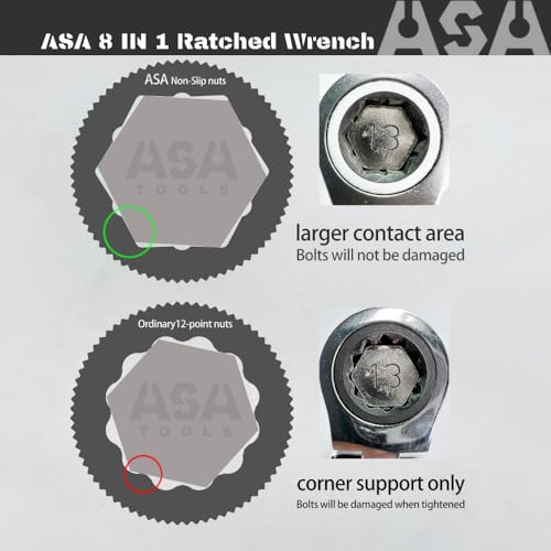 ASA 8-in-1 Stainless Steel 72-Tooth Bi-Directional Ratchet Wrench, Multi-Function Non-Slip Ratchet Wrench, Protects Bolts from Damage,super socket,universal socket,ratchet set(5/16,3/8,15/32,1/2) - size: Small-8(5/16)/10(3/8)/12(5/32)/13(1/2)