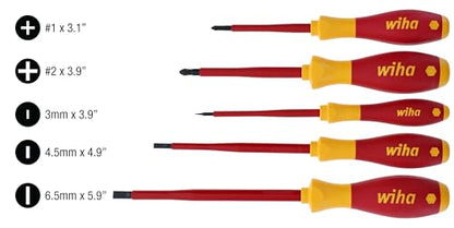Wiha 32091 5-Piece 1000-Volt Slotted and Phillips Insulated Screwdriver Set