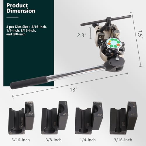 Professional Brake Line Flaring Tool, 45 Degree Set, Single Double and Bubble Flares Tool Kit for Steel, Copper Tube