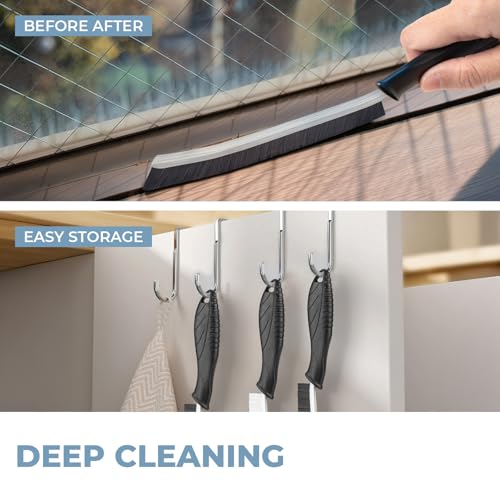 TQRR Cleaning Brush Set 3 Pcs with Soft Bristle and Hard Bristle Crevice | Grout Brush, Auto Vent Cleaning, Wheel Cleaning, Cleaning tool for Kitchen and House Use, Sinks, Shower, Tile, Toilet, Window - color: Black
