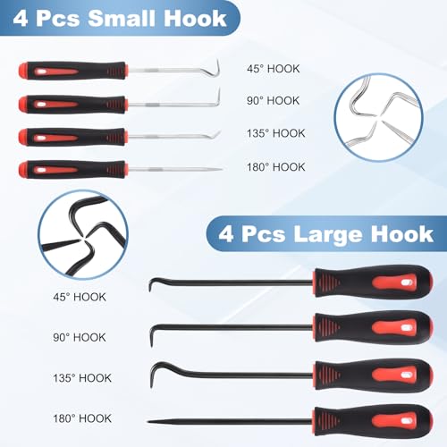 15Pcs Hook and Pick, Straight Head Magnetic Pickup Tool Plastic Pry Pieces Large Small Hook Short Pry Bar Gasket Scraper for Remove Hoses Gaskets Car Panel Fastener, Red - color: Red