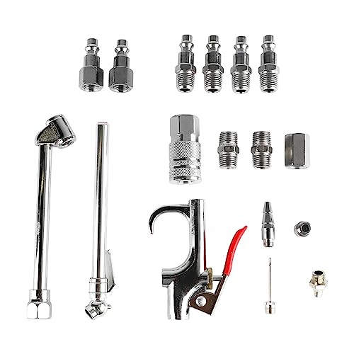 17-Piece Air Compressor Accessory Kit - Dual Foot Chuck, Tire Gauge, Blow Guns Set