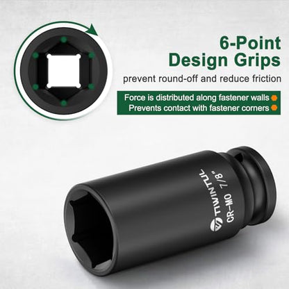 7/8" Deep Impact Socket 1/2 Inch Drive for SUVs & Trailers | CR-MO Steel Impact Socket, 3.07" Length, 6 Point, SAE Size Socket for Automotive and Agricultural Equipment Maintenance - size: 7/8" (Deep)