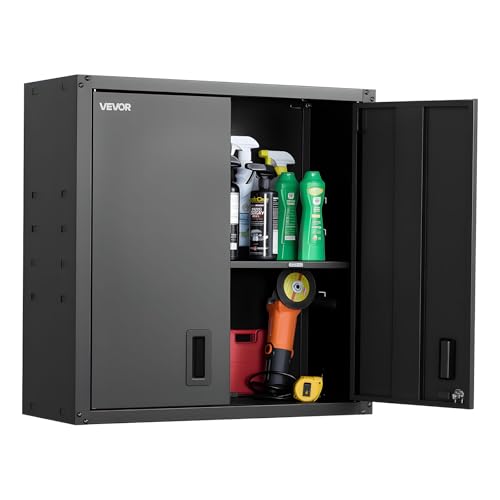 VEVOR Metal Wall Cabinet, 30W x 12.2D x 30H Inch, Steel Floating Hanging Storage Cabinet with Locking Doors and Adjustable Shelf for Garage, Basement, Kitchen, Warehouse Assembly Required, Black - size: Foldable 30" Without Open Grid