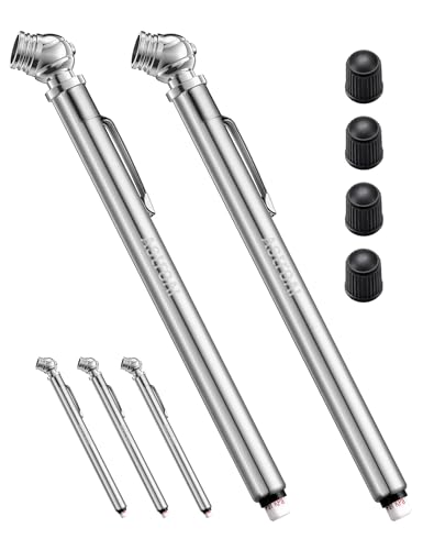 AstroAI Pencil Tire Pressure Gauge 2 Pack 10-75PSI, Calibrated to ANSI B40.1 Grade B (2%), Stainless Steel Body, Car Accessories with 3 Measurements for Cars, Bikes, Vehicles - size: 2 Pack, style: without case