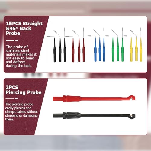 Multimeter Test Leads Kit 114PCS Multimeter Leads Kit Multi Function Electrical Back Probe Kit Efficient Automotive Circuit Test Leads Kit Relay Wire Terminal Test Diagnostic Tool with Alligator Clips - size: 114PCS Multimeter Test Leads Kit