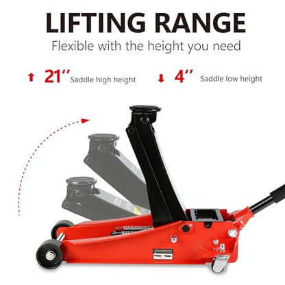 4 Ton Low Profile Floor Jack Hydraulic Jack Heavy Duty Steel Floor Jack with Dual Piston Quick Lift Pump 4 Ton (8000 lb) Capacity Lift Range 4.0"-21.0" Red - color: Red 4.0T Dual Pump 4.0"-21.0"