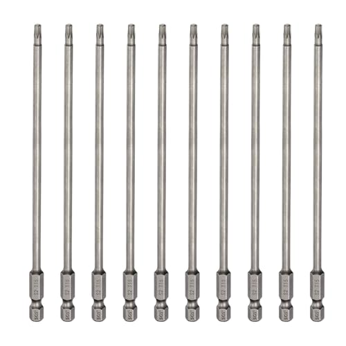 HARFINGTON 10pcs T15 Torx Head Screwdriver Bit 1/4" Hex Shank 6" (150mm) Long Magnetic No Hole Tip Tamper Proof 6 Point Star Screw Driver Drill Bits S2 Steel Industrial Power Screwdrivers - size: T15 x 6"