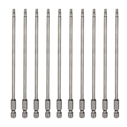 HARFINGTON 10pcs T15 Torx Head Screwdriver Bit 1/4" Hex Shank 6" (150mm) Long Magnetic No Hole Tip Tamper Proof 6 Point Star Screw Driver Drill Bits S2 Steel Industrial Power Screwdrivers - size: T15 x 6"