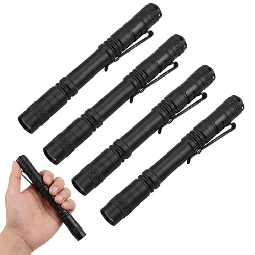 4-Pack Mini Flashlight, Powerful Small Led Pocket Flashlights with Clip | 2×AAA Battery Powered Portable Pen Light for Emergency Repair Camping Walking and Outdoor, 5.2" (Battery Not Include Long) - size: Long
