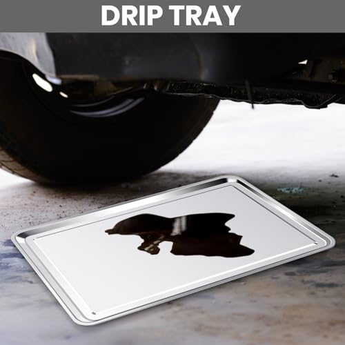 2 Pcs Under Car Oil Pans for Changing Oil, Motorcycle Automotive Oil Change Pan Silver Rust Resistant Drip Tray, Oil Catch Pan Replacement Tray for Garage Machinery Supplies (23.5 x 15.6 Inch) - size: 23.5 x 15.6 Inch