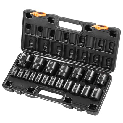 VEVOR Impact Drive Socket Set 1/2 Inches 19 Piece Impact Sockets SAE, Standard Socket Assortment, (3/8 Inches to 1-1/2 Inches) 6-point Hex Sockets - style: 1/2" 19PCS