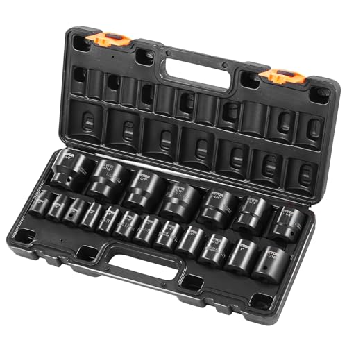 VEVOR Impact Drive Socket Set 1/2 Inches 19 Piece Impact Sockets SAE, Standard Socket Assortment, (3/8 Inches to 1-1/2 Inches) 6-point Hex Sockets - style: 1/2" 19PCS