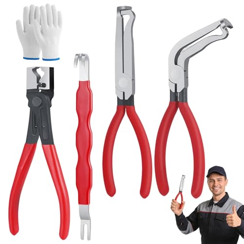 5Pcs Electrical Disconnect Pliers Kit, Automotive Terminal Connector Removal Tool Hose Clamp Pliers Set Electric Plug Plier Rapid Disconnector with Gloves for Fuel Line, Sensors, Wiring, Coils (5Pcs) - color: 5Pcs