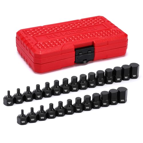 CASOMAN 27-Piece 3/8" Drive Low Profile Impact Hex Bit Socket Set, S2 Steel Allen Bit Socket Set, SAE & Metric, Includes Storage Case