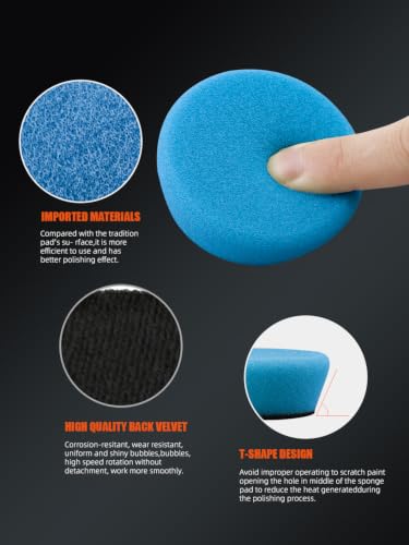 SPTA 32 Pcs Mini Car Polishing Pad Kit - 1", 2", 3" Sponge Foam Wool Microfiber Buffing Pads with 5/8“-11 Backing Plates & 5/8"-11 Drill Adapters for Auto Detailer, Scratch Removal & Tight Spaces - color: 32pcs