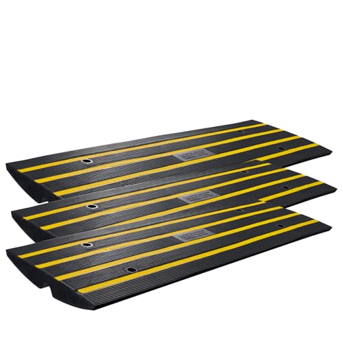 VEVOR Rubber Curb Ramp for Driveway 3 Pack, 15T Heavy Duty Sidewalk Curb Ramp, 48" Lx2.6 H Bridge Ramp for Garage for Low Cars, Wheelchairs, L.O.A. 12 FT - size: 2.6" Rise (3-Pack, 48" L)