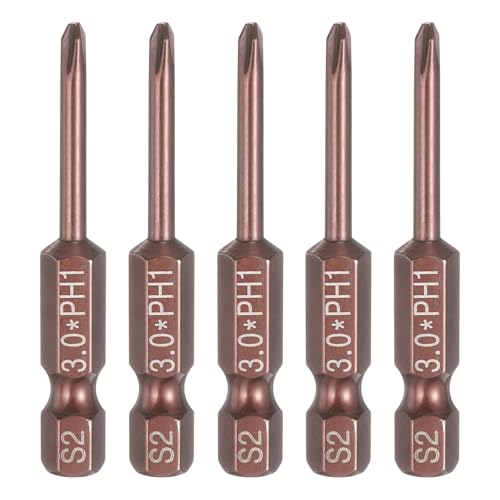 HARFINGTON 5pcs #1 Phillips Screwdriver Bit PH1 1/4" Hex Shank 2" (50mm) Long 0.12" Rod Magnetic Cross Head Drive Drill Bits S2 Steel Industrial Screw Driver Electric Power Tool, Brown - size: PH1 x 2" x 0.12"