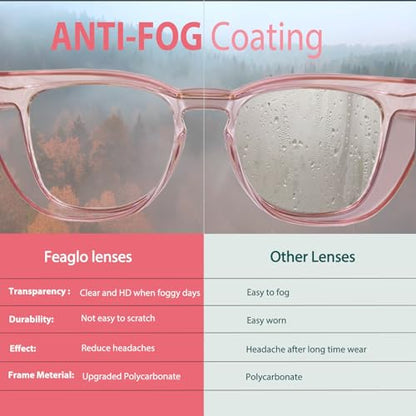 Feaglo Safety Glasses, Anti Fog Safety Goggles for Women Men, Blue Light Blocking Stylish Eye Protection Glasses Side Shield - color: New Leopard+pink