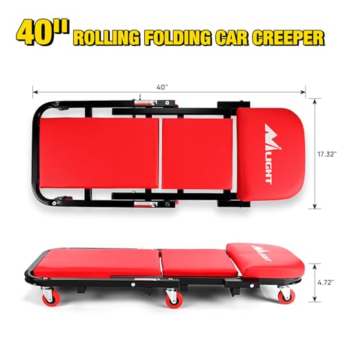 Nilight 40" Z Creeper - 2-in-1 Folding Rolling Mechanic Seat, 40 inches Adjustable Lay-Down or Sit Garage Chair, 330 lbs Capacity, Red Black - color: Red