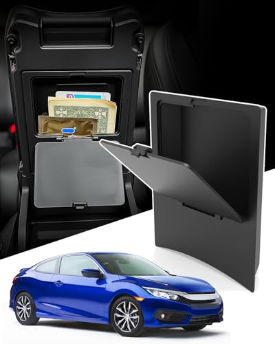 CarQiWireless Center Console Hidden storage box for Honda Civic 2016-2021, Center Console Organizer for Honda Civic Hatchback Si Coupe Type R Accessories 2021 2020 2019 2018 2017 2016