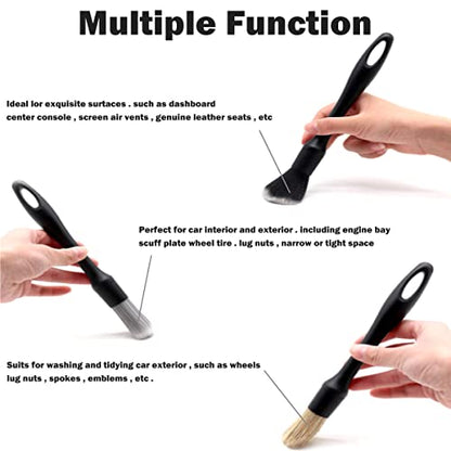 Car Detailing Brushes Set,Multi-Purpose Car Detailing Brushes,Boar Hair Detail Brush,Car Detail Cleaning Tool,Car Detailing Brush for Cleaning Dashboard,Air Vents,Car Interior Wheels Emblems (3pcs)