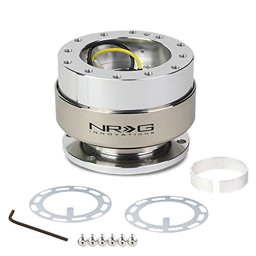 NRG (SRK-200) Silver Shinny Body Aluminum GEN 2.0 Racing Performance Steering Wheel Quick Release Adapter Fit 2-Way 6-Hole Pattern Design - color: Silver