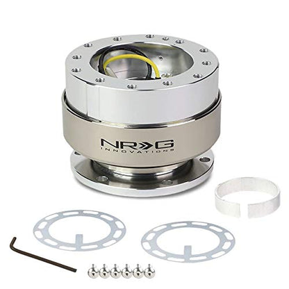 NRG (SRK-200) Silver Shinny Body Aluminum GEN 2.0 Racing Performance Steering Wheel Quick Release Adapter Fit 2-Way 6-Hole Pattern Design - color: Silver