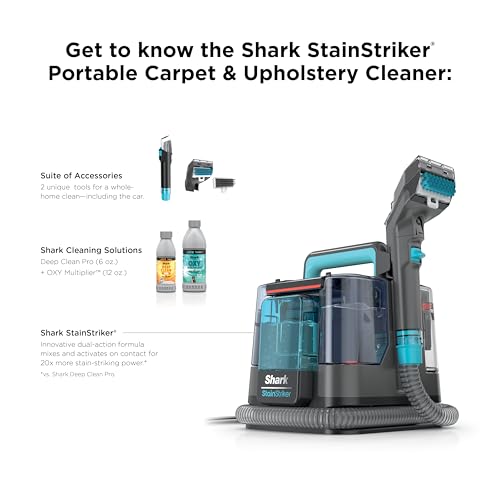 Shark StainStriker Portable Carpet and Upholstery Cleaner with On Board Self Clean, Spot, Stain and Odor Eliminator, 2 Tools, 2 Solutions, Charcoal, PX221BRN - style: StainStriker + 2 Tools