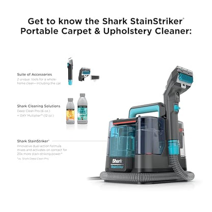 Shark StainStriker Portable Carpet and Upholstery Cleaner with On Board Self Clean, Spot, Stain and Odor Eliminator, 2 Tools, 2 Solutions, Charcoal, PX221BRN - style: StainStriker + 2 Tools