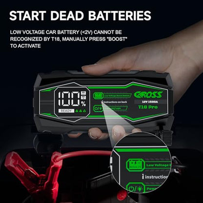 CAROSS Car Battery Jump Starter - 1500A Jump Starter for Up to 7.0L Gas and 4.5L Diesel Engines, 12V Portable Jump Box with LED Display - size: 1500A