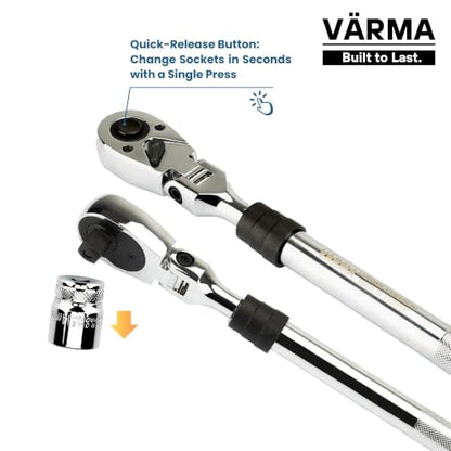 3/8" Drive Ratchet – 10–13.8" 4-Stage Extendable Handle, 90T Flex Head, Quick Release, Chrome Vanadium - size: 3/8" Drive Ratchet